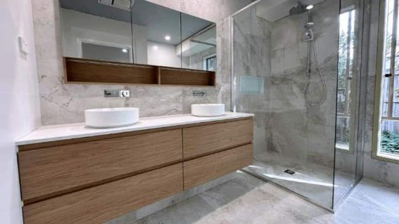 Elegant Bathroom Cabinet With Two Sinks — Nyblad Construction in Caloundra West, QLD