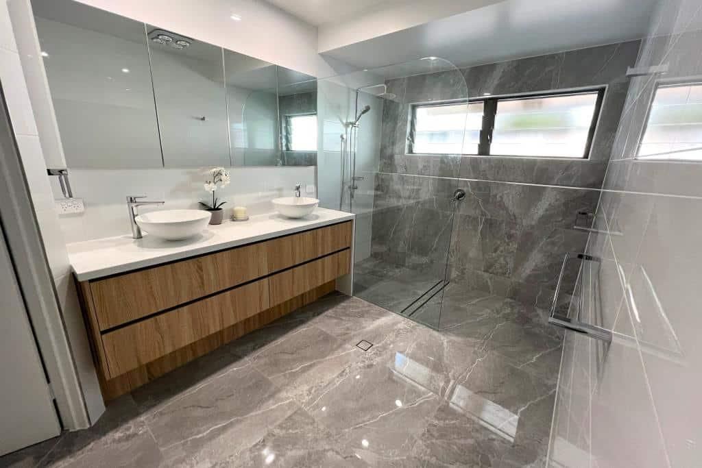 Bathroom With Two Sinks — Nyblad Construction in Caloundra West, QLD