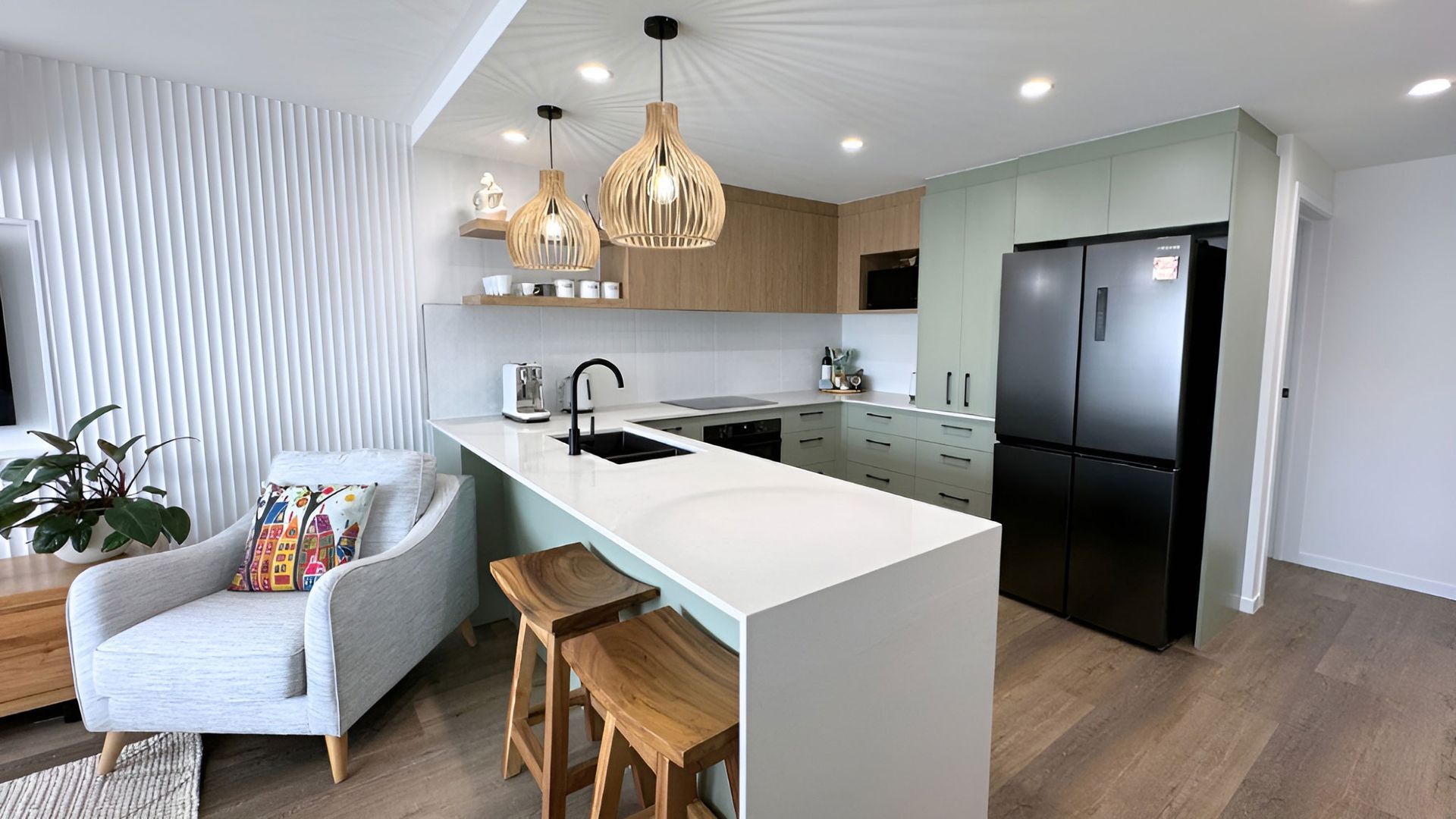 Modern Sunshine Coast kitchen renovation by Nyblad Construction featuring a coastal-inspired design