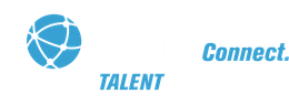 Blue globe logo with the words “TALENT” and “Connect.” on a white background