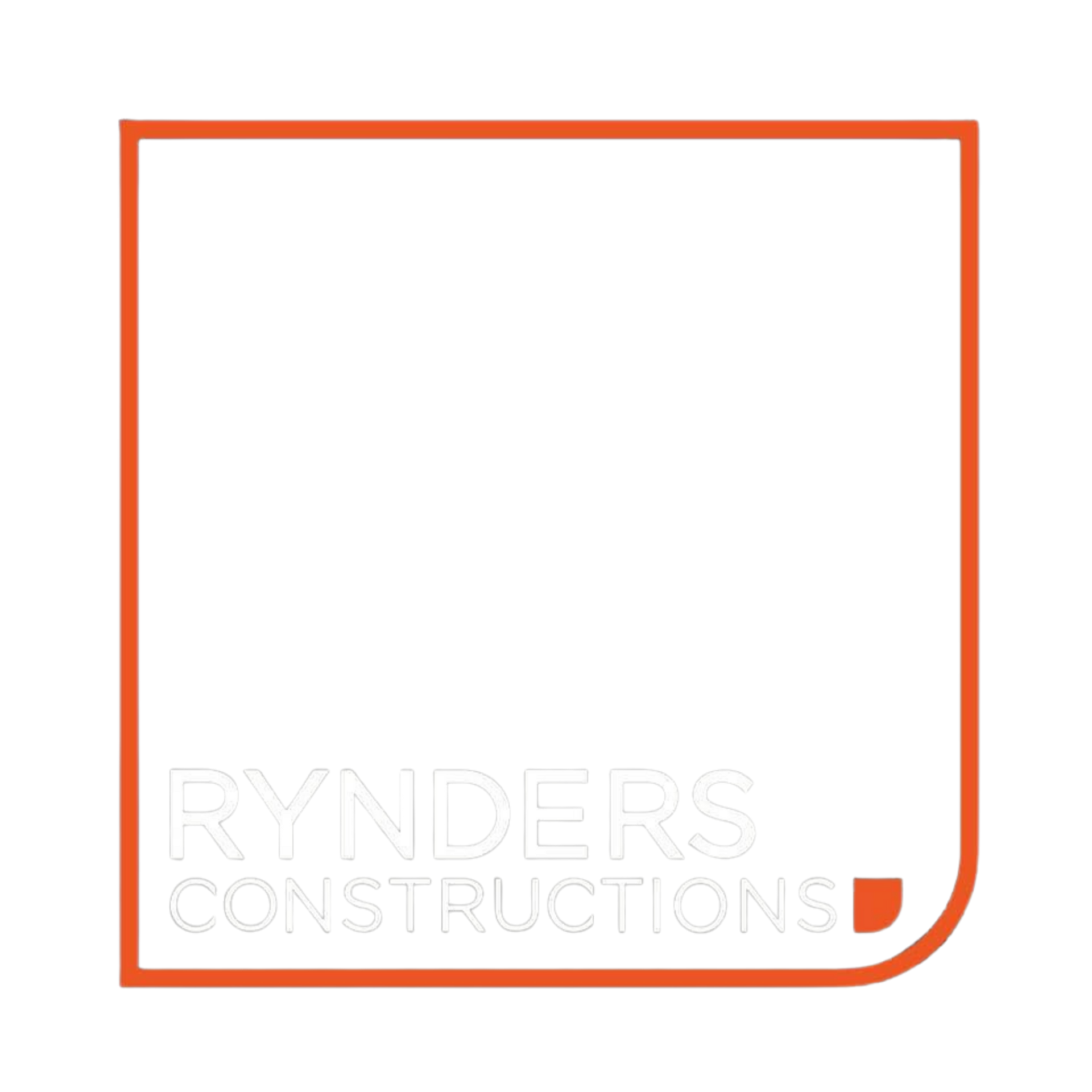 Orange outlined square logo for Rynders Constructions on a white background