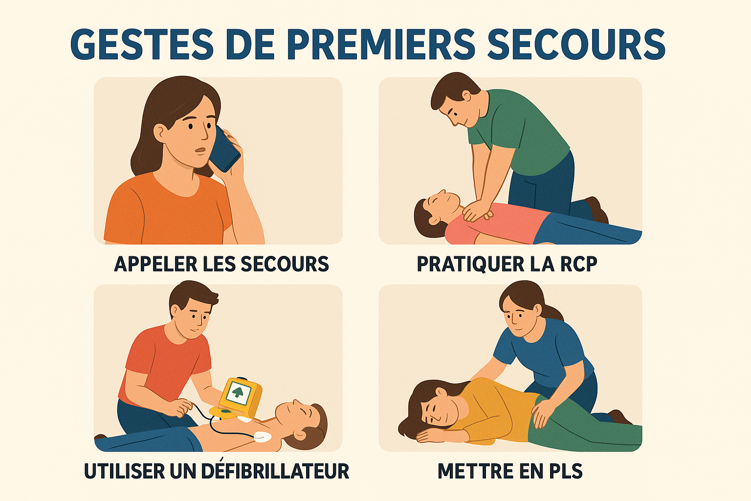 Une femme parle au téléphone portable pendant qu'un homme prodigue les premiers soins à un enfant.