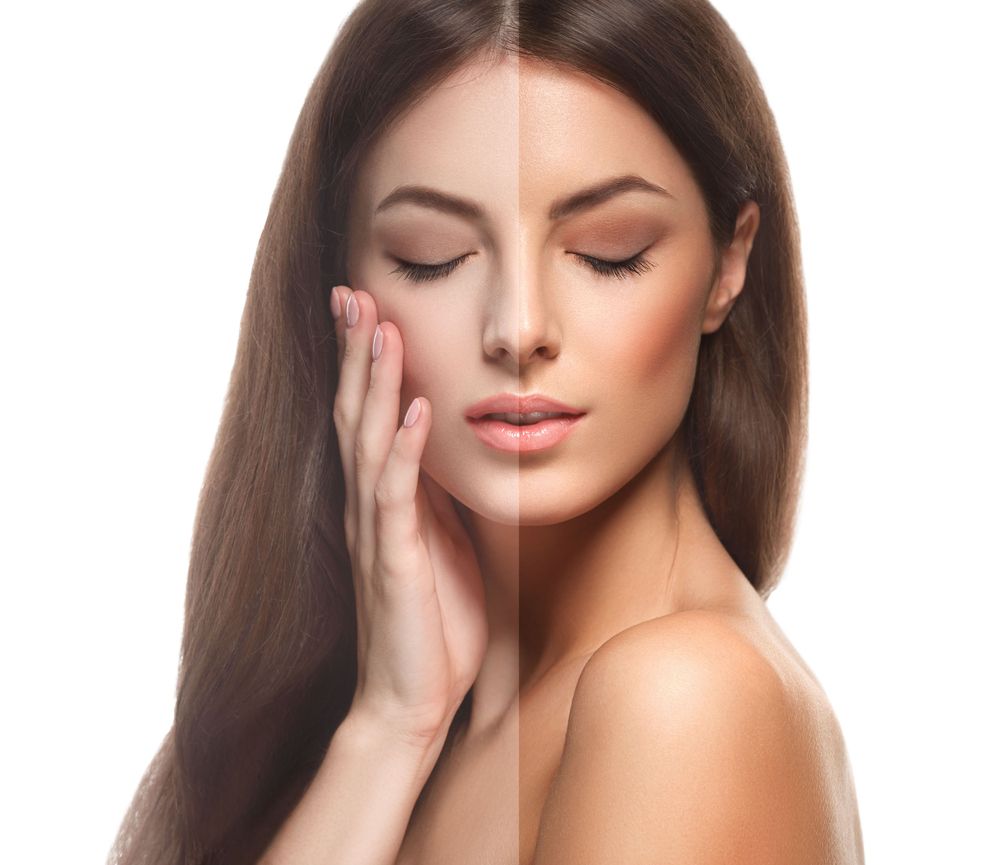 A Before And After Image Of A Woman With A Spray Tan — Elysian Salon In Wyong, NSW