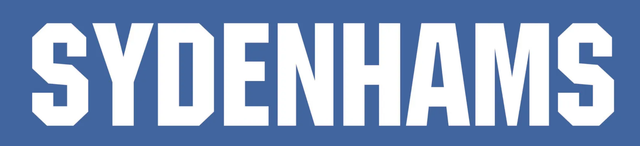 Sydenhams is written in white on a blue background