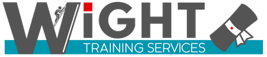 A logo for wight training services with a blue border