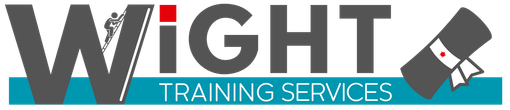 A logo for wight training services with a blue border