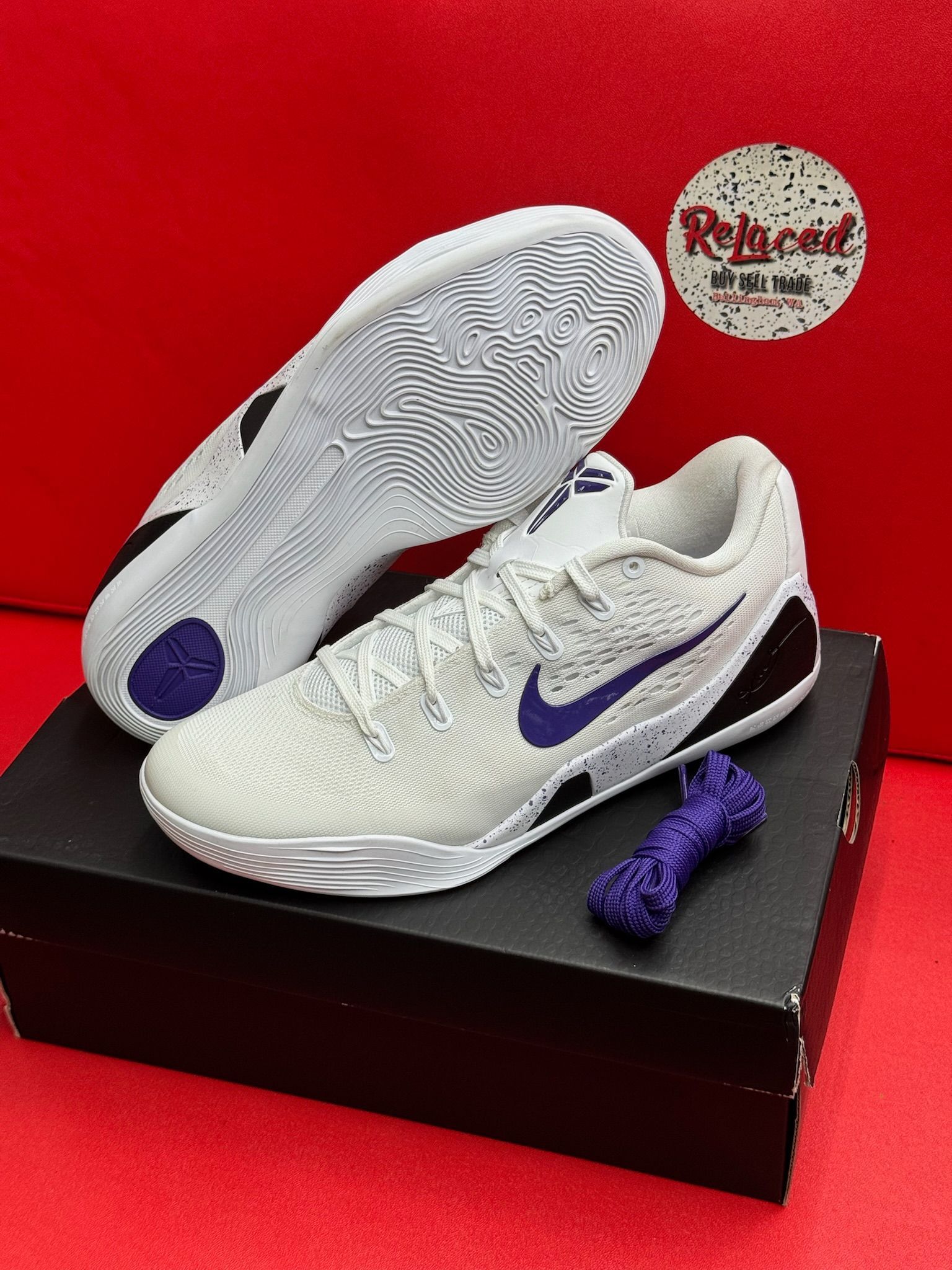 9.5M Kobe 9 Elite Low Protro White Court Purple