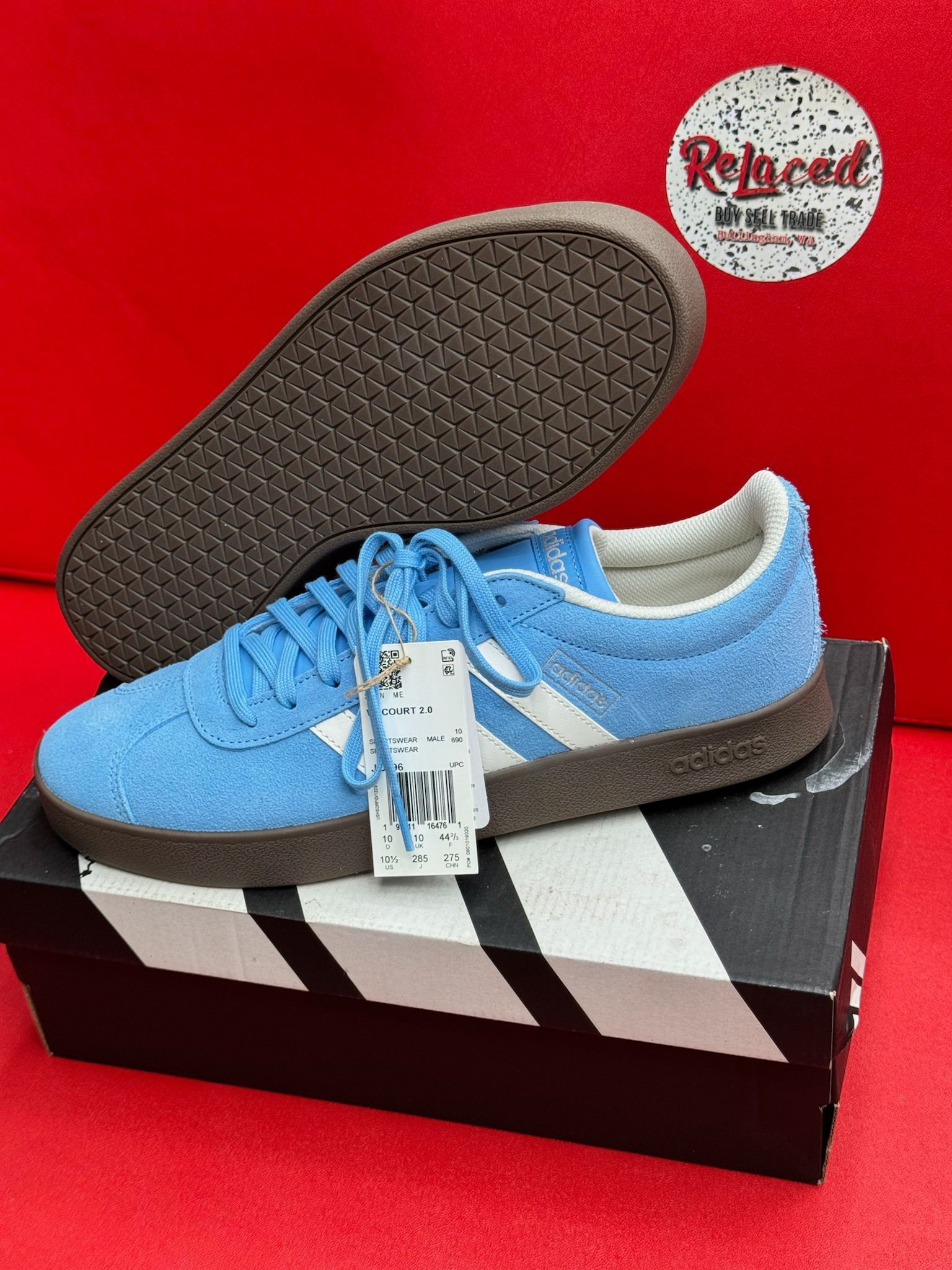 10.5M Adidas VL Court 2.0 Semi Blue Burst Core White Gum