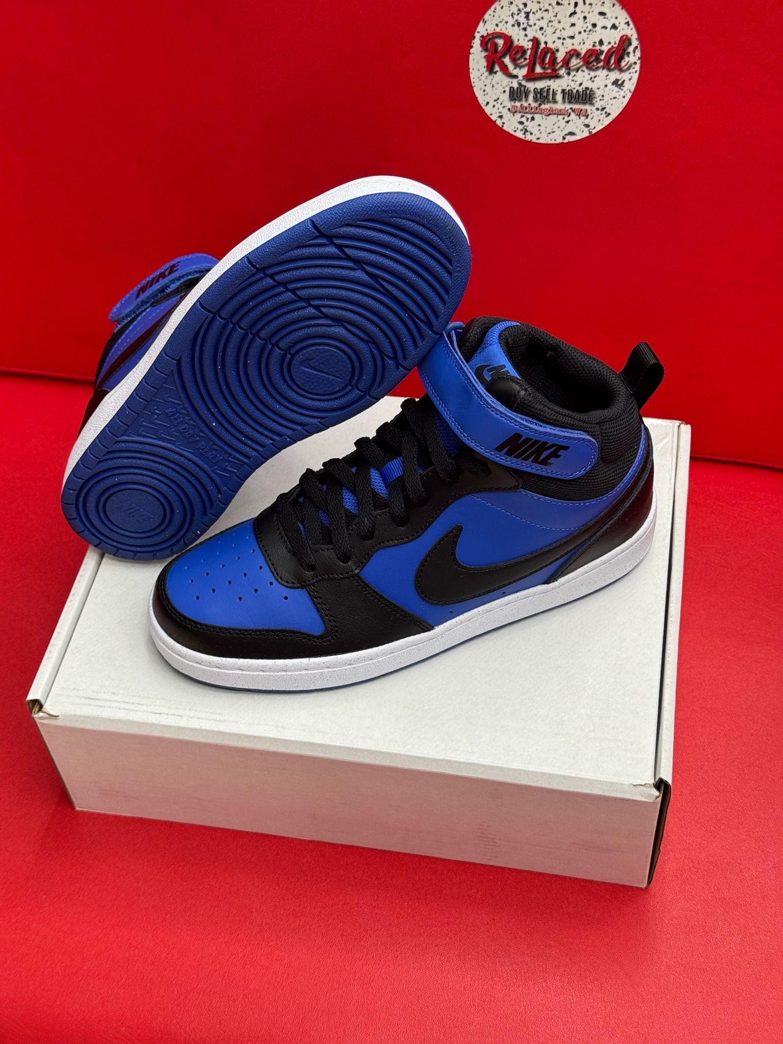 6Y 7.5W Nike Court Borough Mid 2 game royal white black (GS)