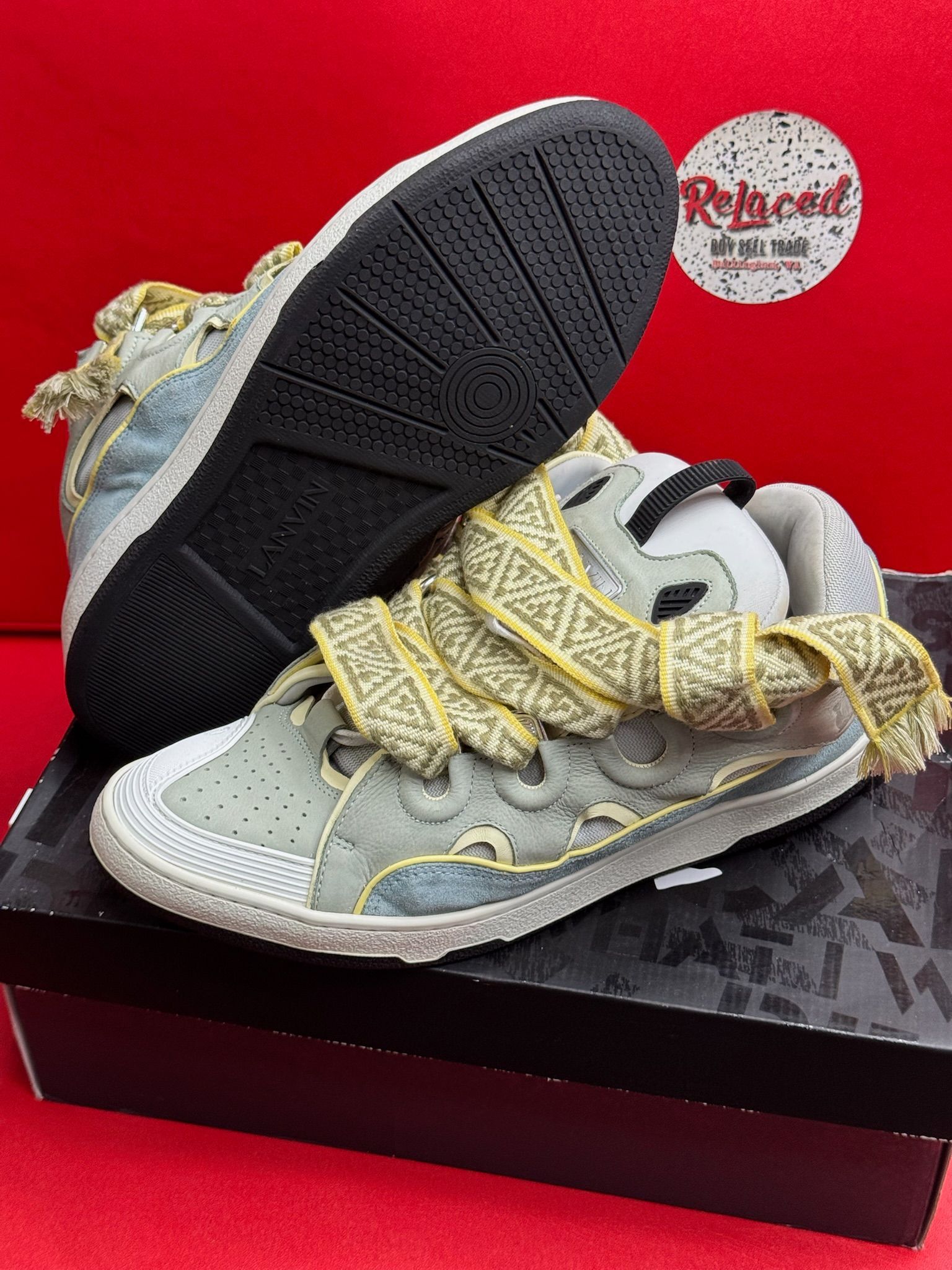 11.5 Lanvin Curb Sneakers Blue Grey
