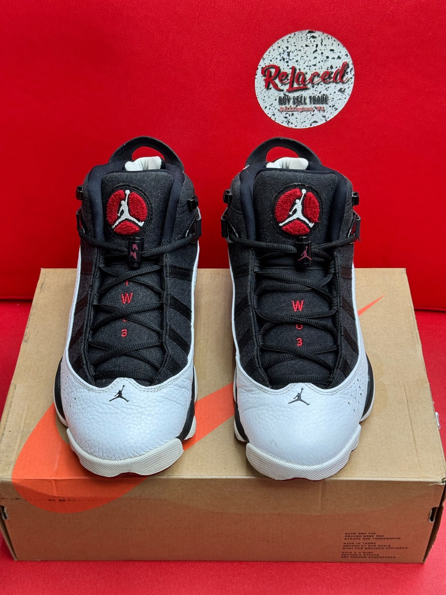 8.5M Jordan 6 Rings Black White Gym Red