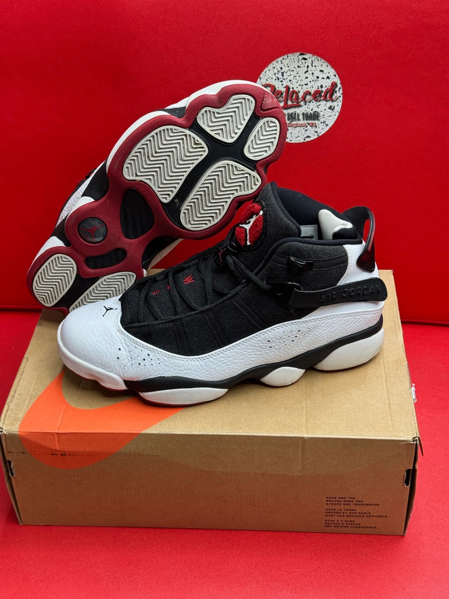 8.5M Jordan 6 Rings Black White Gym Red