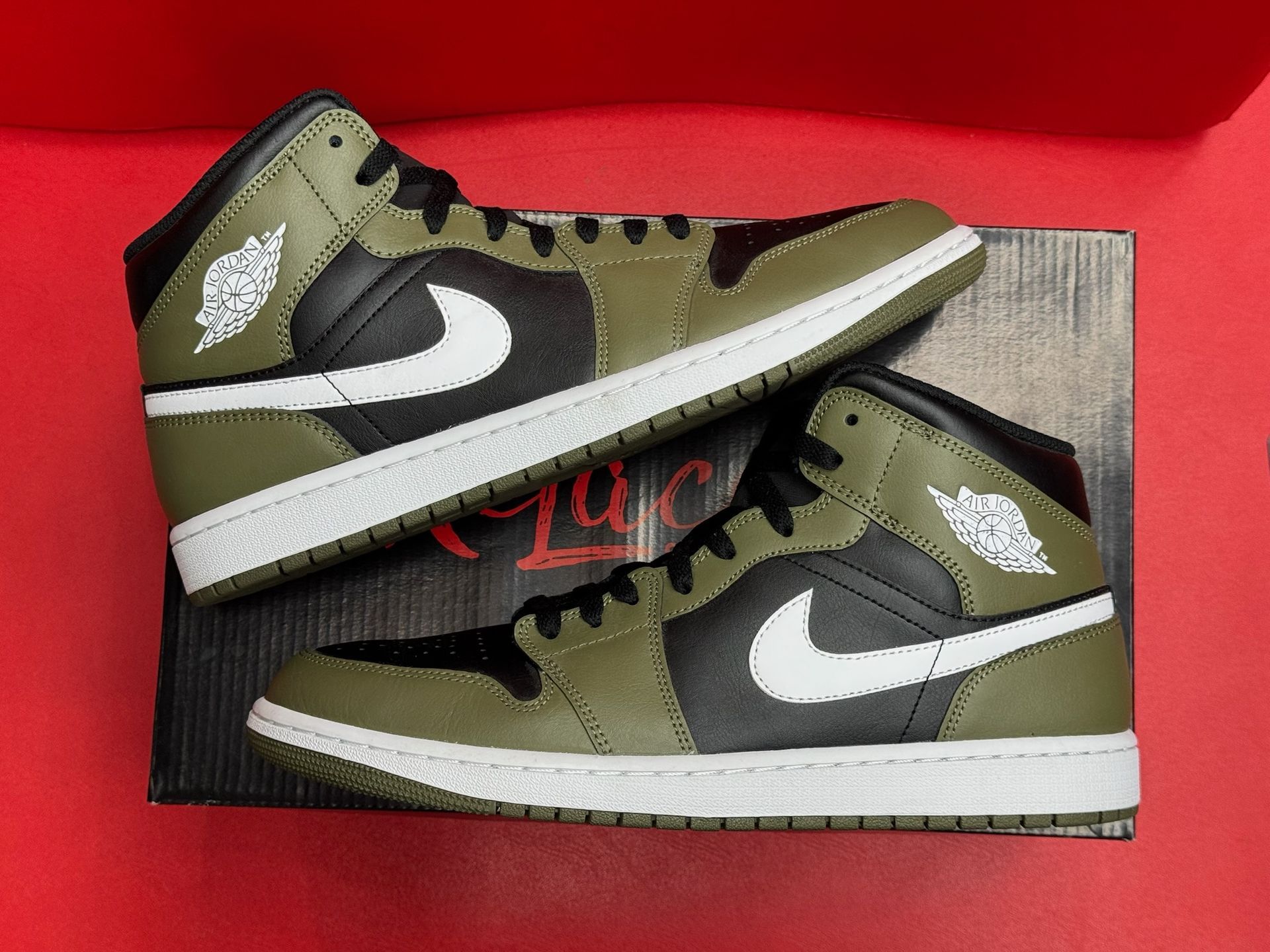 11.5 Mens Jordan 1 Mid Black White Olive