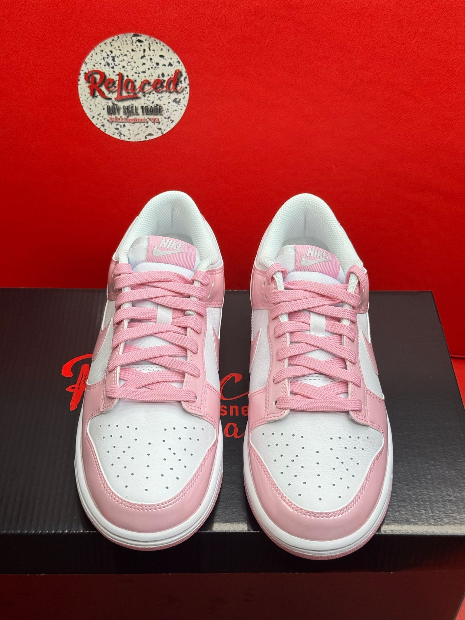9M Nike Dunk Low SE patent White Pink Rise