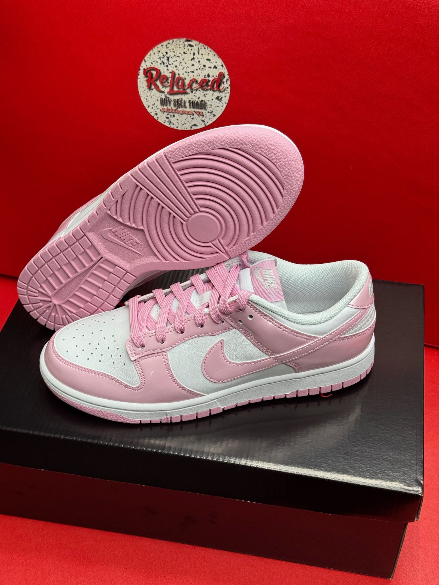9M Nike Dunk Low SE patent White Pink Rise