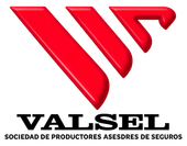 Red VALSEL logo with stylized letters and the text “SOCIEDAD DE PRODUCTORES ASESORES DE SEGUROS” underneath