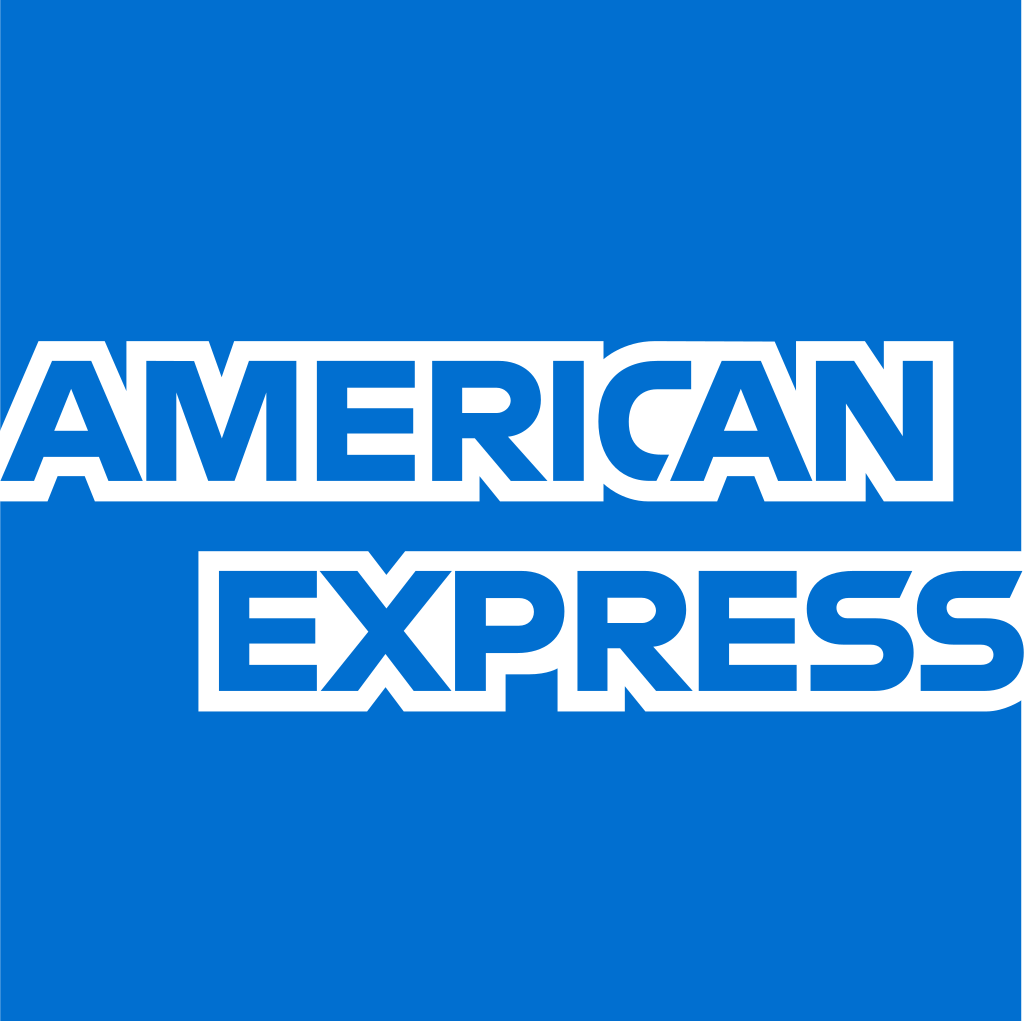 American Express logo in white on a blue background