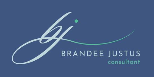 A blue logo for brandee justus consultant
