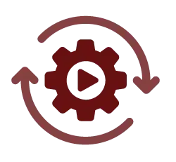 A red server icon on a white background.