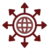 A globe with arrows pointing in different directions around it.