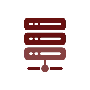 A red server icon on a white background.