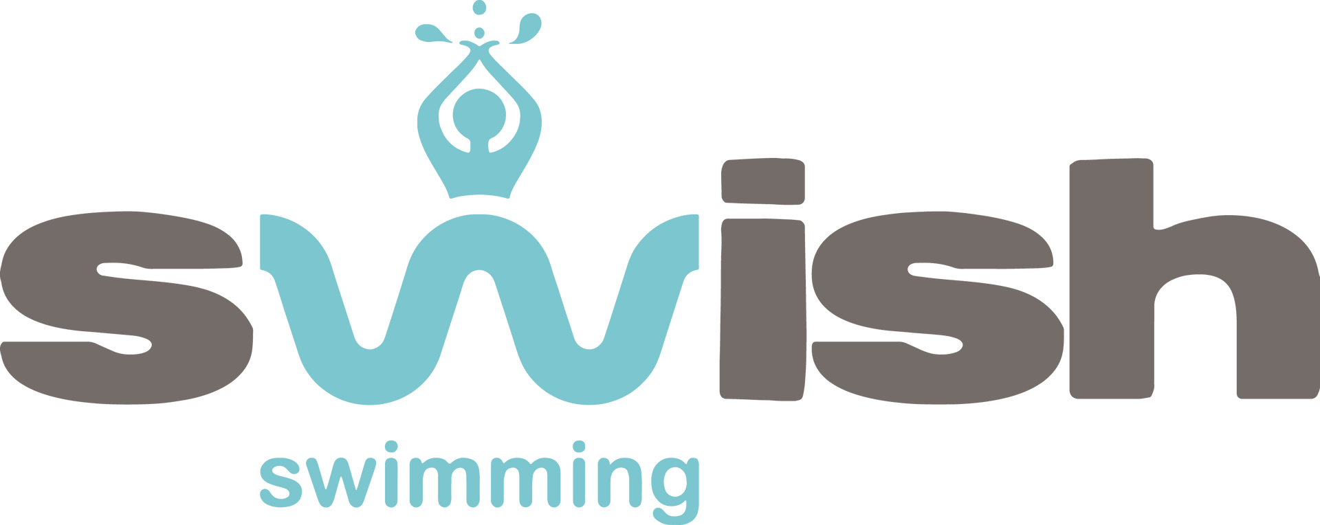Swish Swimming logo in gray and aqua with a stylized swimmer icon above the word “swimming”