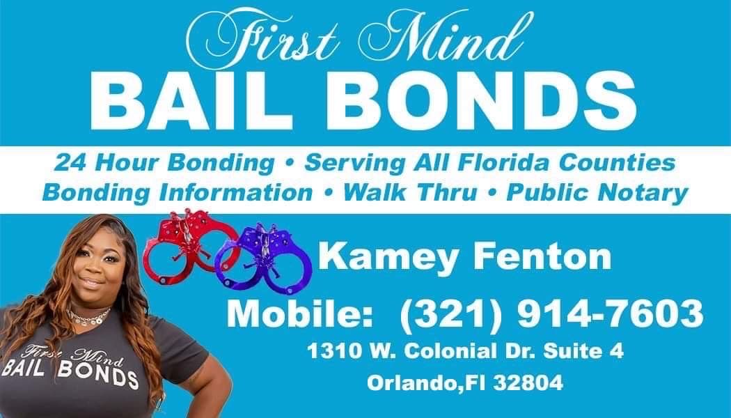 An ad for first mind bail bonds shows a woman in handcuffs