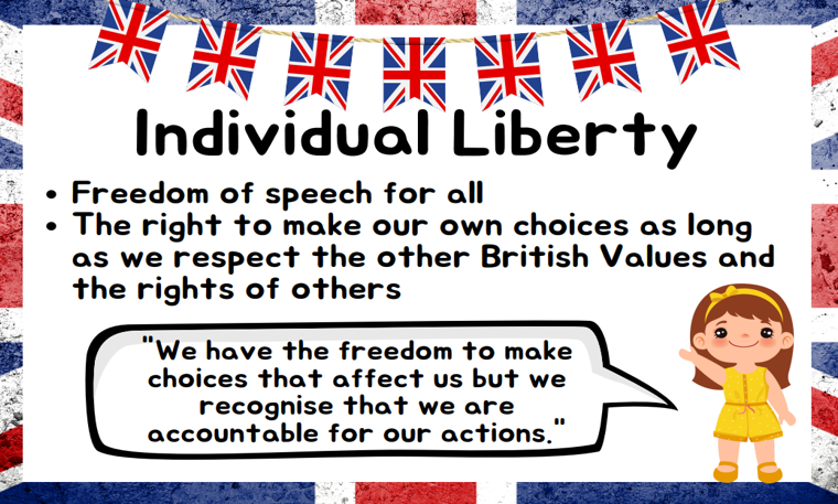 A poster that says individual liberty freedom of speech for all