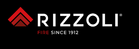 Das Rizzoli-Logo in Weiß und Rot auf schwarzem Hintergrund, darunter der Schriftzug „FIRE SINCE 1912“.