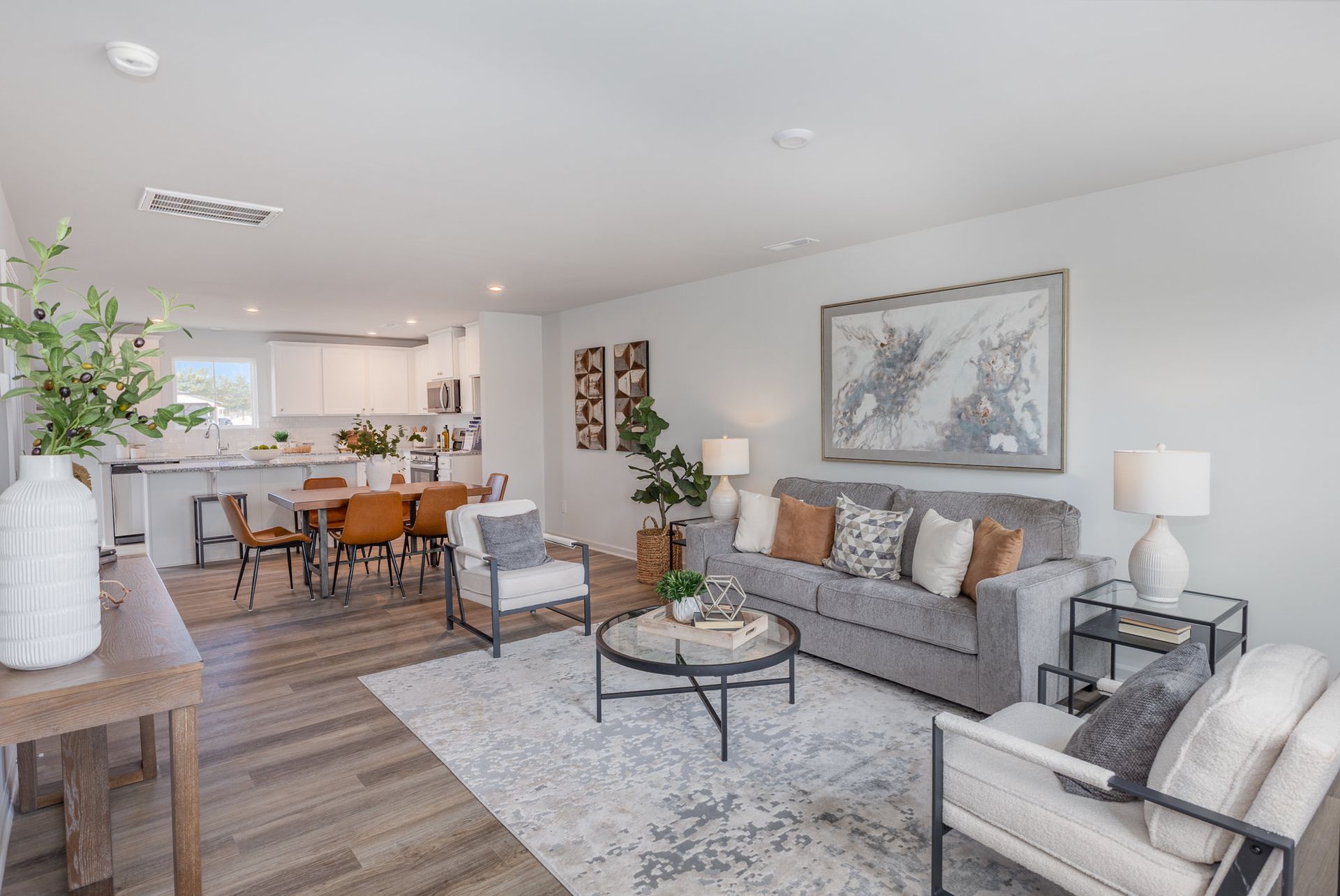 Open Floor concept image of Brighton Model Living Room and Dining Room areas