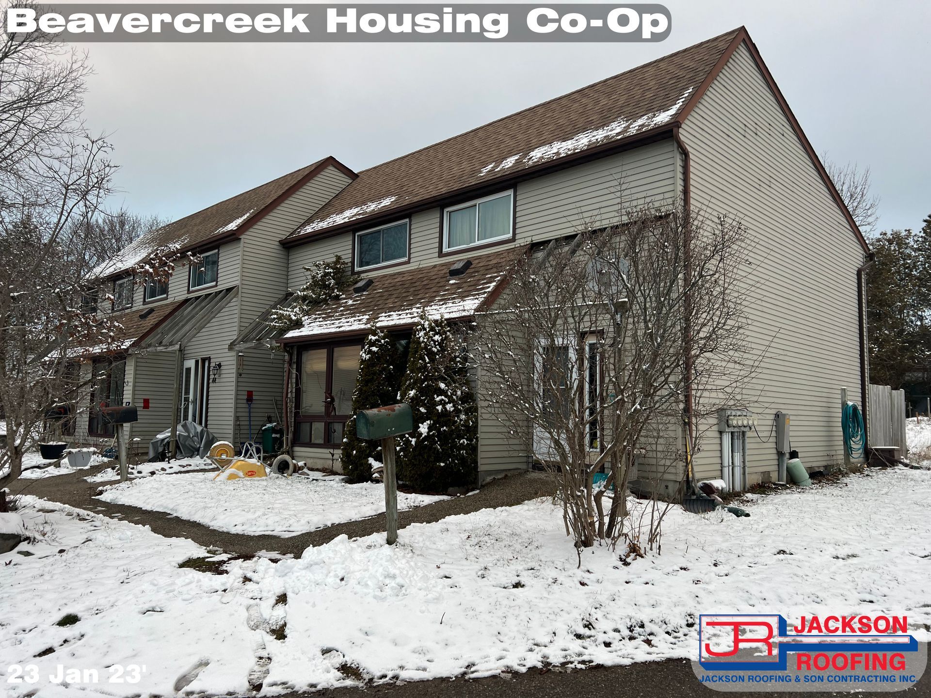 A beavercreek housing co-op with snow on the ground