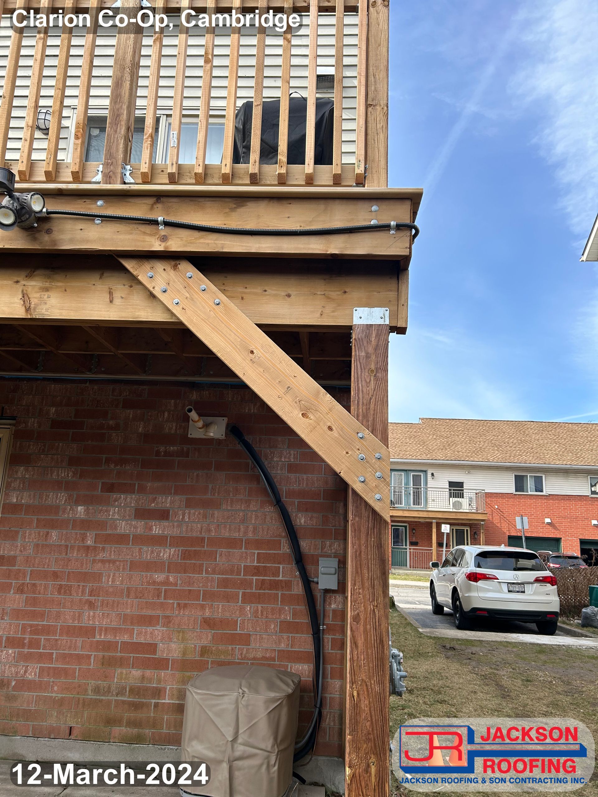 A picture of a wooden deck taken on march 12th 2024