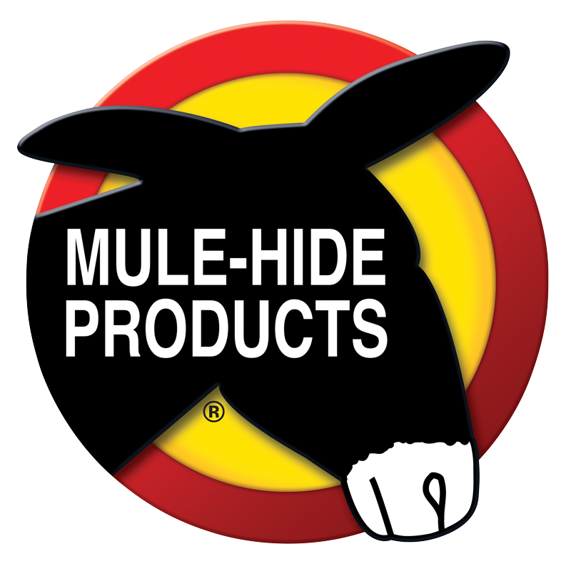 A logo for mule-hide products with a donkey on it
