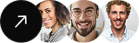 Black circular icon with white arrow beside three overlapping profile photos