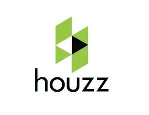 Houzz logo with green geometric icon and black wordmark on white background