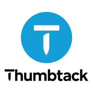 Thumbtack logo: blue circle with white “T” above black wordmark