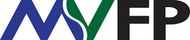 A blue , green , and black logo for myfp on a white background.