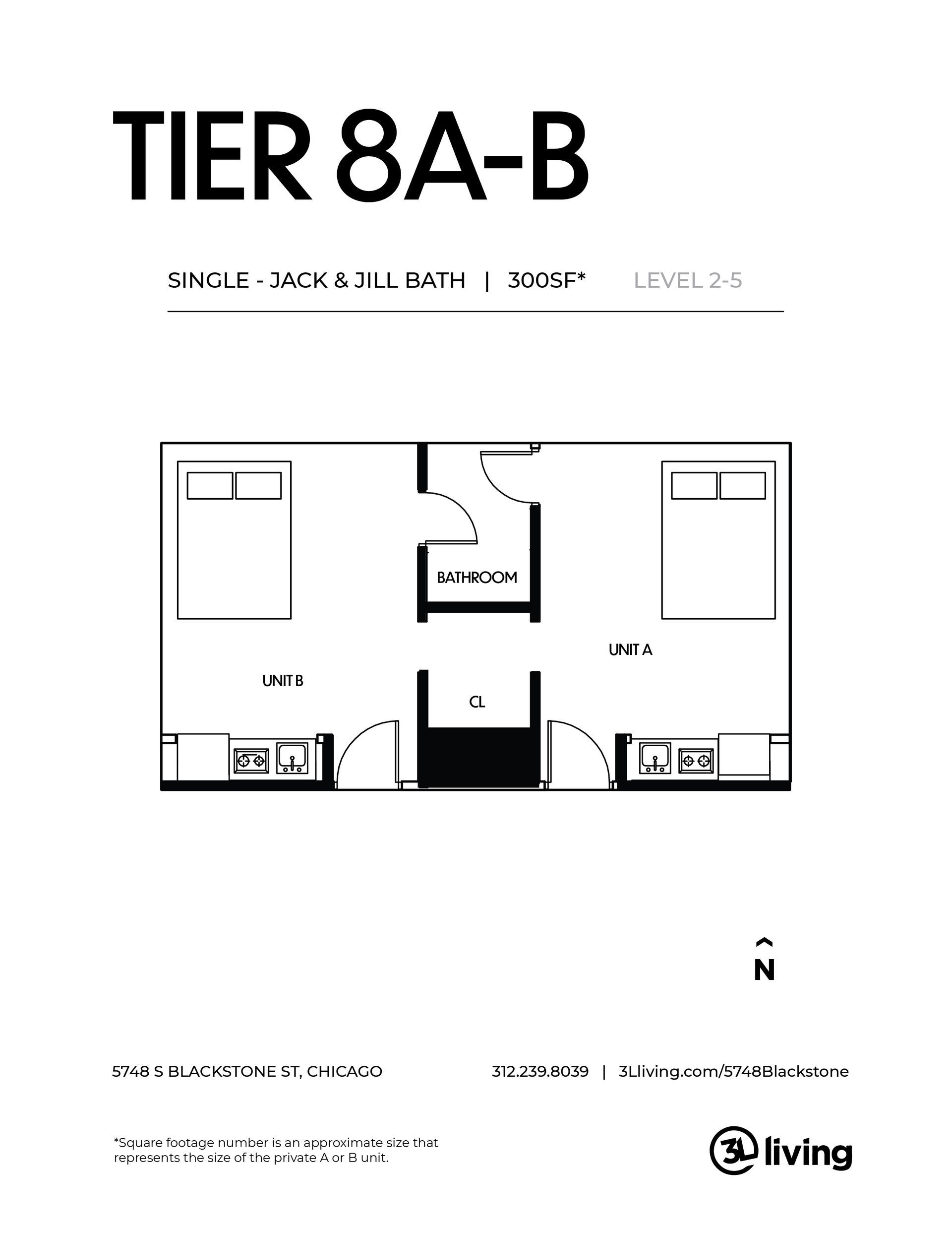 A black and white floor plan of a tier 8a-b apartment.