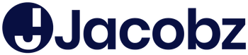 Jacobz logo in dark blue with a circular icon and stylized text on a white background
