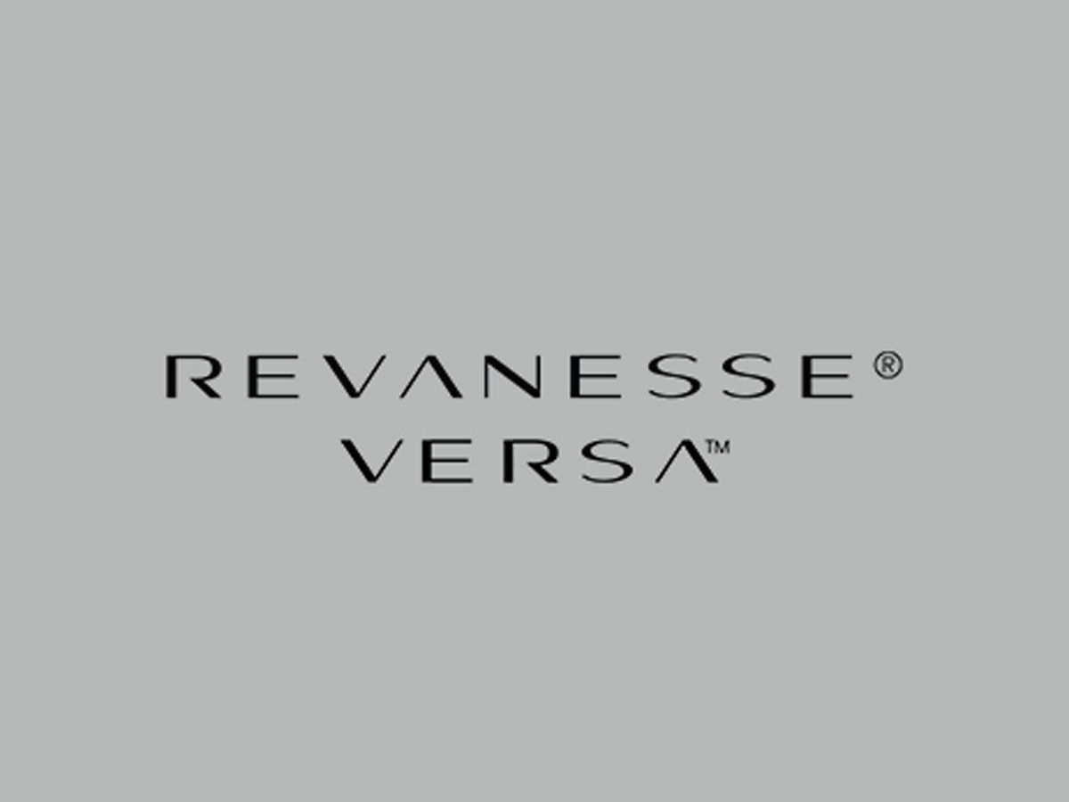 Revance Versa logo on a gray background.