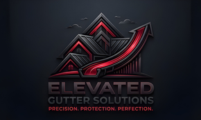 Stylized red roof and upward arrow logo with text &ldquo;ELEVATED GUTTER SOLUTIONS&rdquo; on a dark background