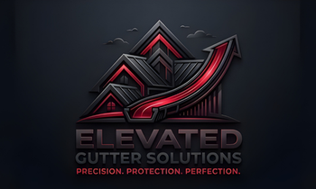 Stylized red roof and upward arrow logo with text &ldquo;ELEVATED GUTTER SOLUTIONS&rdquo; on a dark background