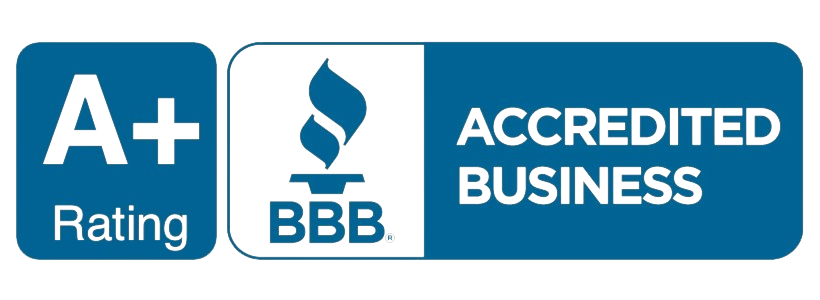 A blue sign that says a + rating accredited business
