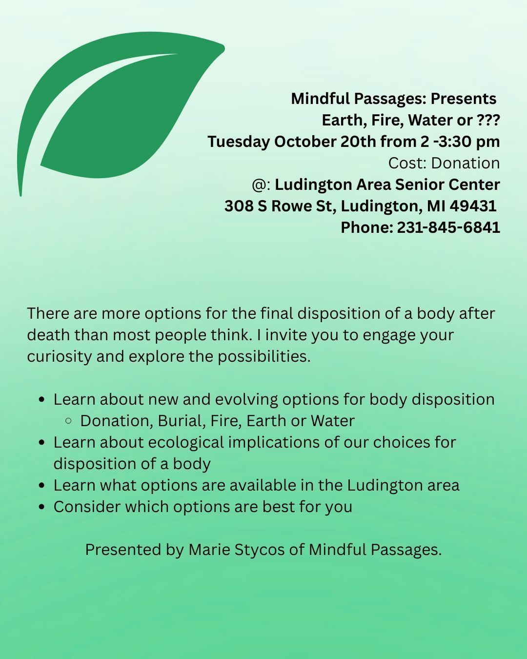 Flyer for Mindful Passages