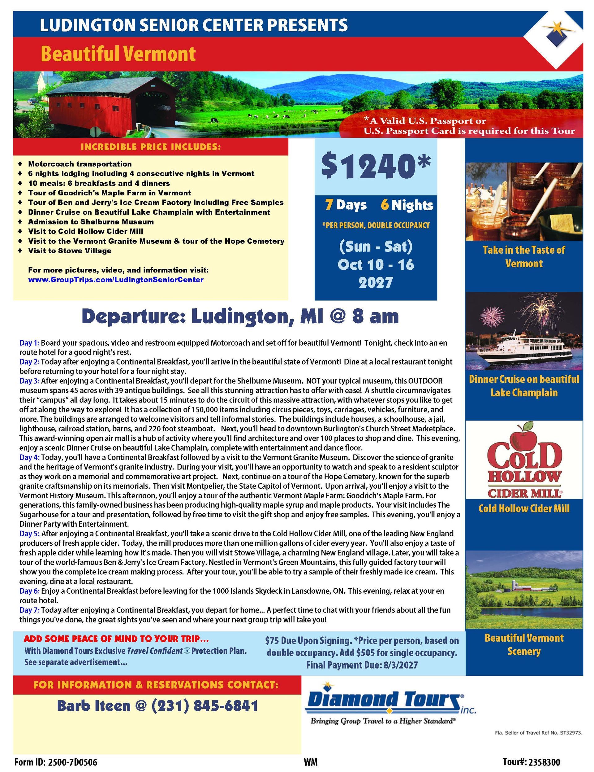 Flyer for Vermont trip