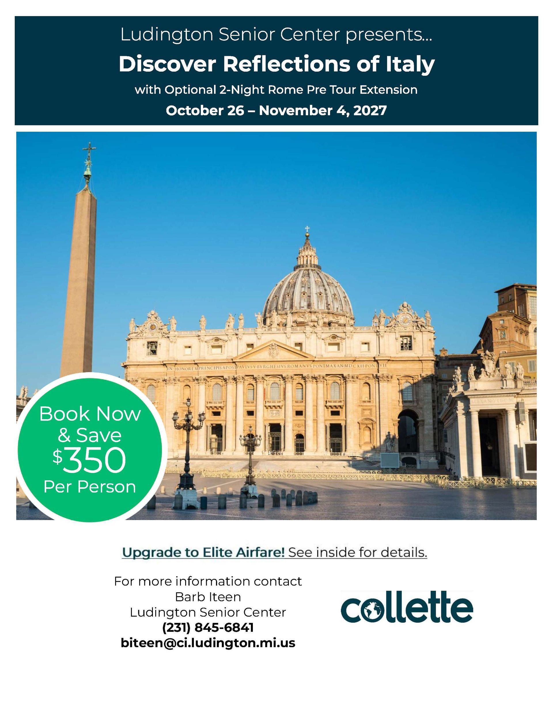 Flyer for Discover Reflections of Italy trip