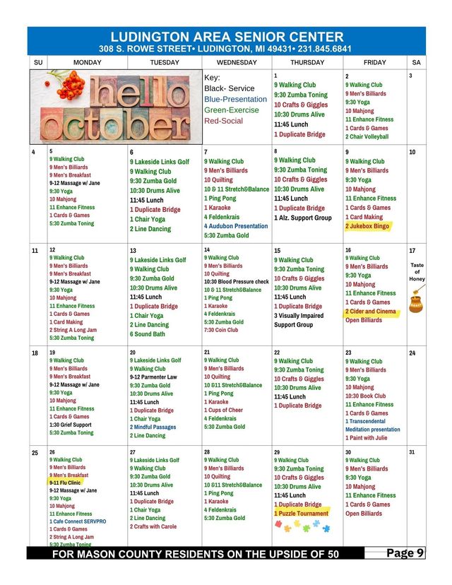 October 2026 Calendar of Activities