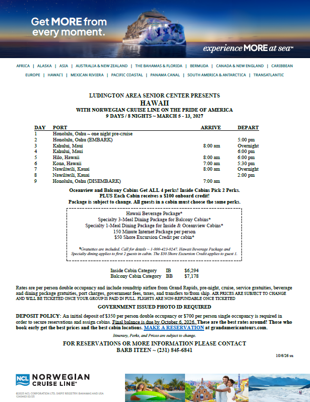 Flyer for Hawaii trip