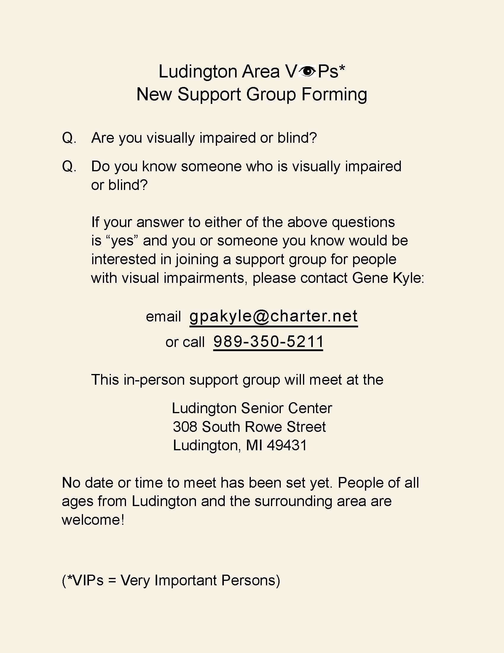 Flyer for Support Group for Persons with Visual Impairment