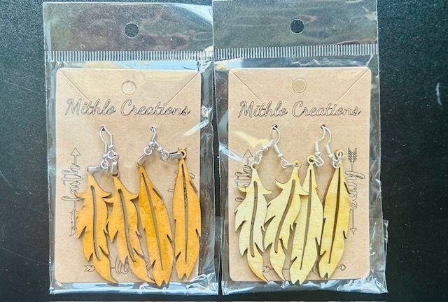 Handcrafted Wood Feather Earrings